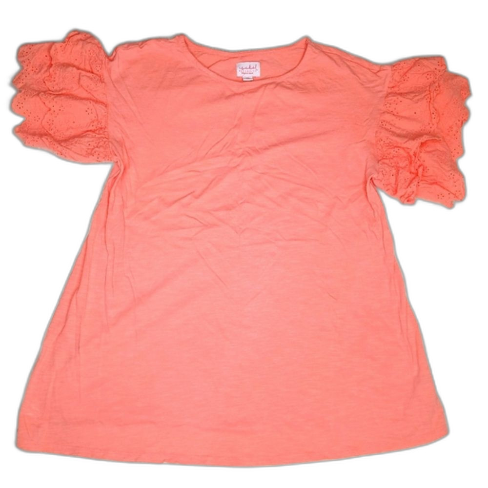 Isabel Maternity Top Shortsleeve Eyelet Ruffle Peach Size XS Excellent Condition
